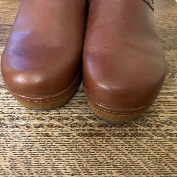 Clarks Wooden Brown Leather Clogs- Clarks Heeled Clog - Paizlee Poppy Size 10 - Picture 4 of 13